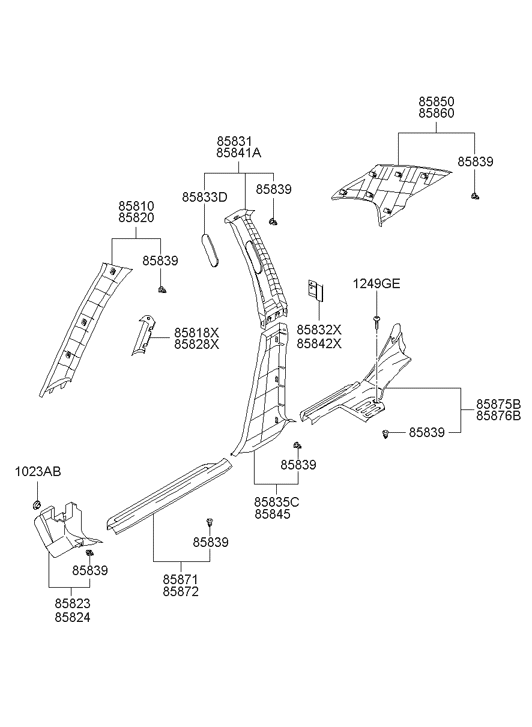 Hyundai 85823-3C100-LK Trim-Cowl Side Left Hand 85823-3C100-LK Hyundai Trim-Cowl Side Left Hand