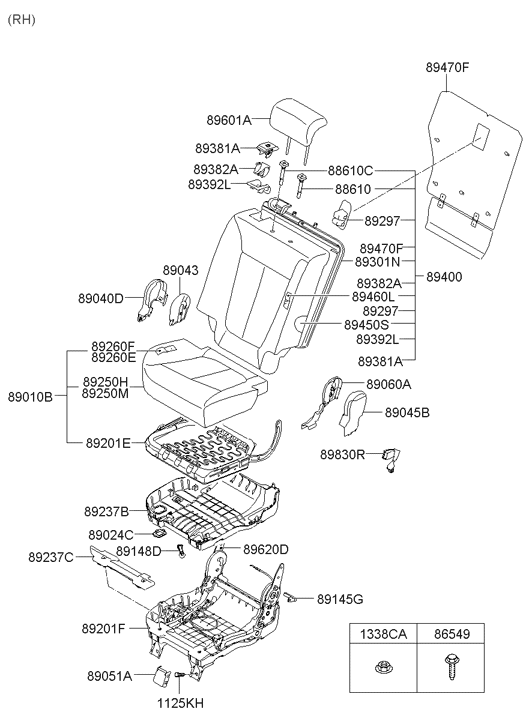 Hyundai 89145-0W110-J4 Cover-2ND Cushion Inner Under,RH 89145-0W110-J4 Hyundai Cover-2ND Cushion Inner Under,RH