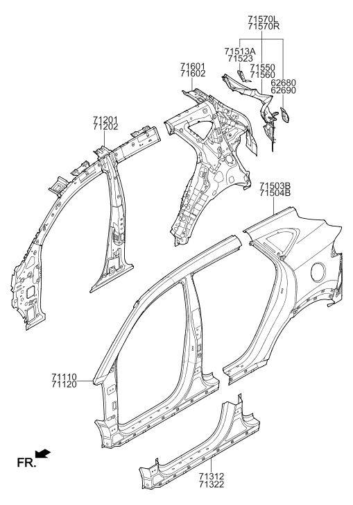 71580-D3010 Hyundai Panel Assembly-Rear Filler,RH