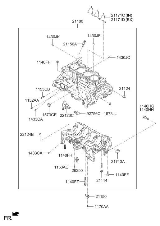 Hyundai 21100-2E053 Cylinder Block Assembly 21100-2E053 Hyundai Cylinder Block Assembly