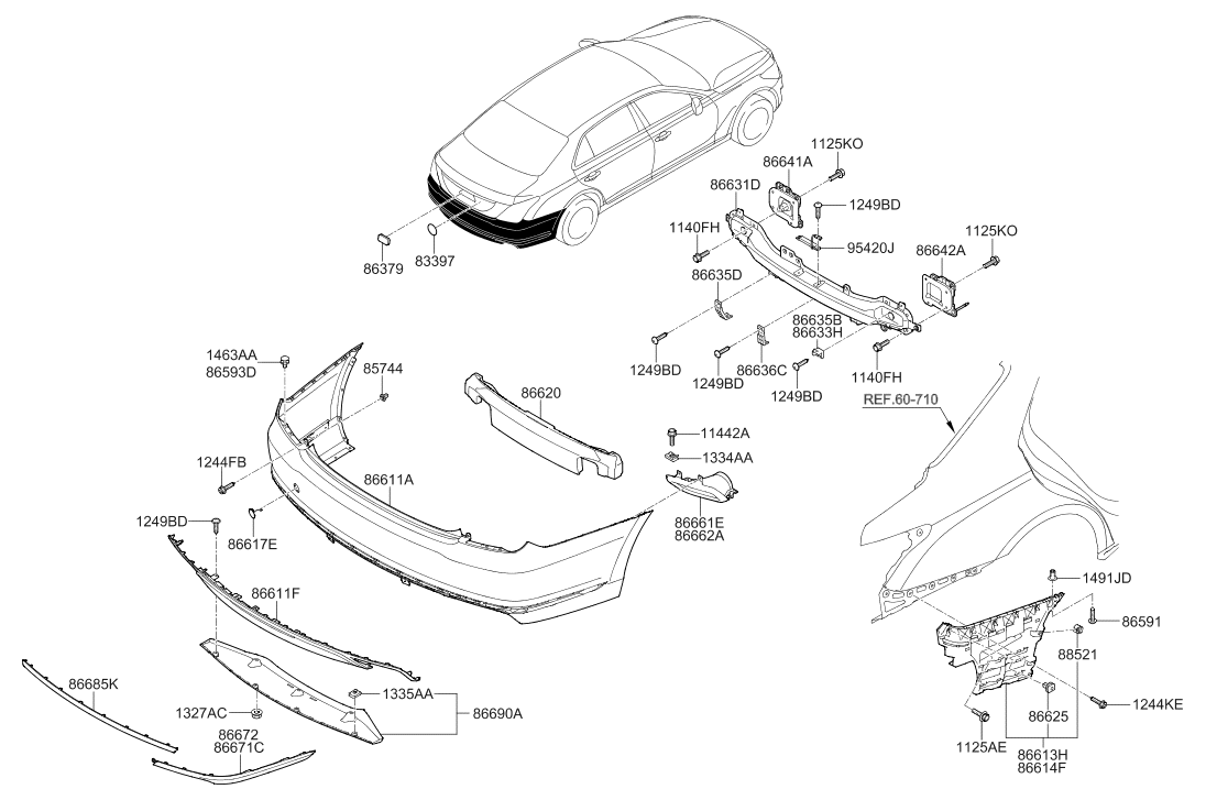 Hyundai 86634-D2000 Bracket-RR Beam UPR MTG,RH 86634-D2000 Hyundai Bracket-RR Beam UPR MTG,RH