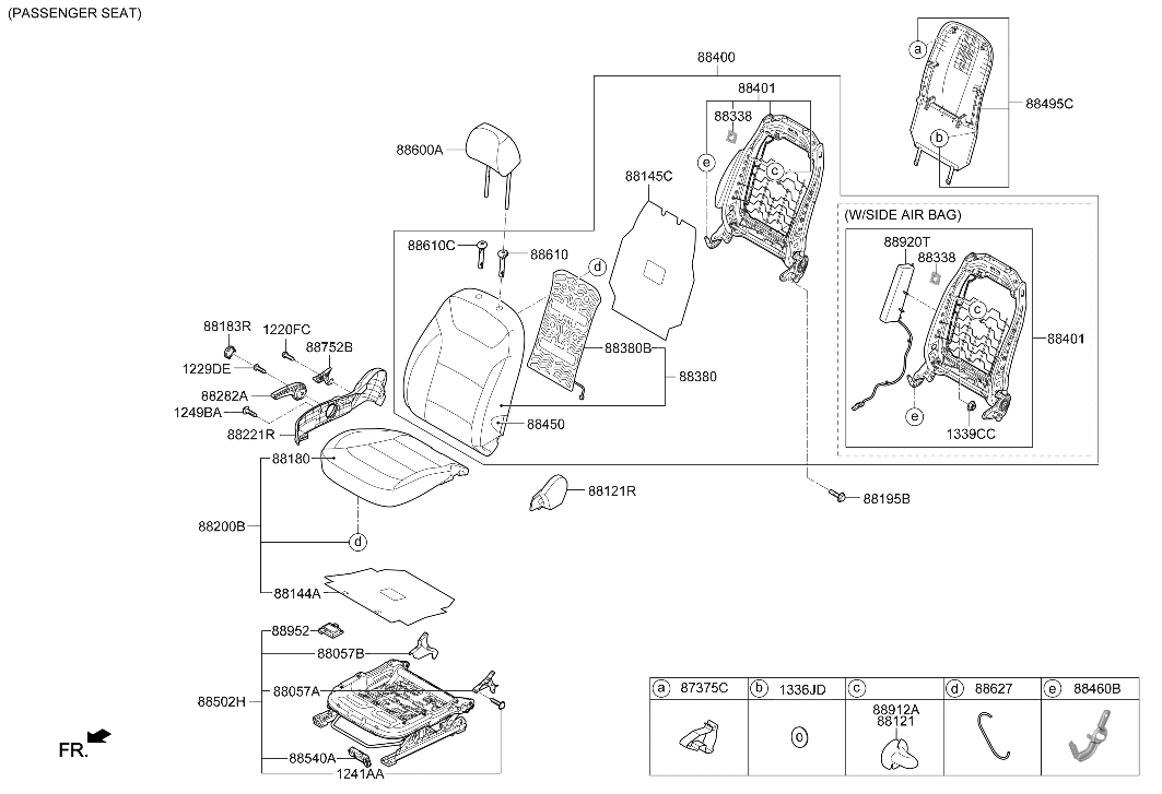 Hyundai 88400-G2062-SHH Front Seat Back Assembly Right Hand 88400-G2062-SHH Hyundai Front Seat Back Assembly Right Hand