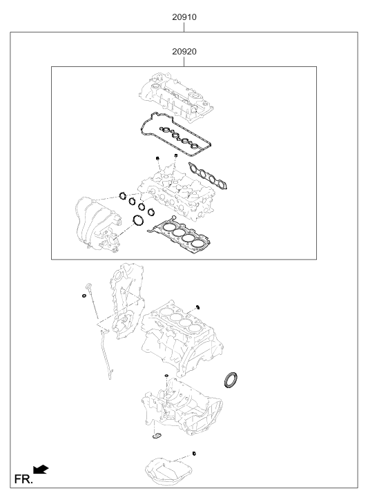 Hyundai 20920-03U04 Engine Overhaul Upper Gasket Kit 20920-03U04 Hyundai Engine Overhaul Upper Gasket Kit