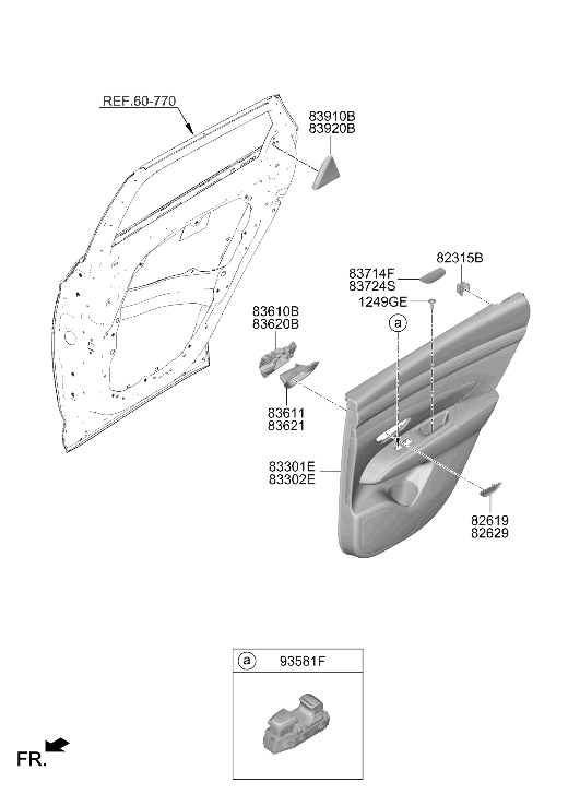 83306-CW060-MMH Hyundai Rear Door Trim Panel Assembly Right Hand