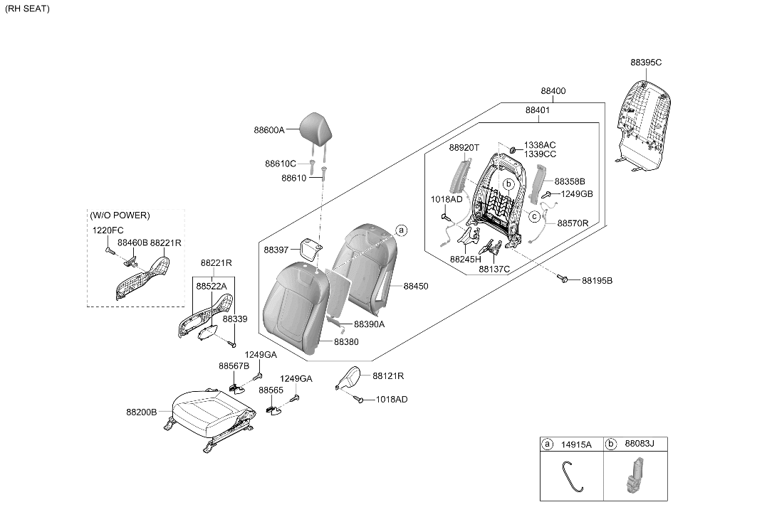 88400-CW060-PWM Hyundai Front Seat Back Assembly Right Hand