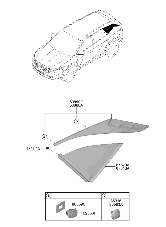 87850-CW100 Hyundai GARNISH ASSY-C.PILLAR,LH