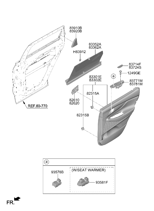 Hyundai 83308-CL400-NUT Rear Door Trim Panel Assembly Right Hand 83308-CL400-NUT Hyundai Rear Door Trim Panel Assembly Right Hand