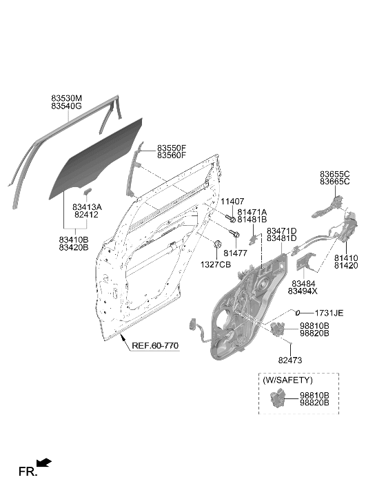 Hyundai 83410-S1010 Rear Door Glass Assembly Left Hand 83410-S1010 Hyundai Rear Door Glass Assembly Left Hand