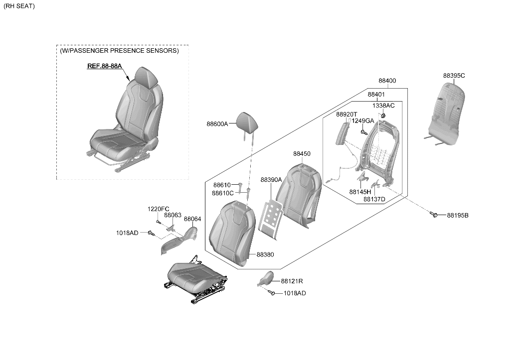 88400-AB010-S8W Hyundai Front Seat Back Assembly Right Hand
