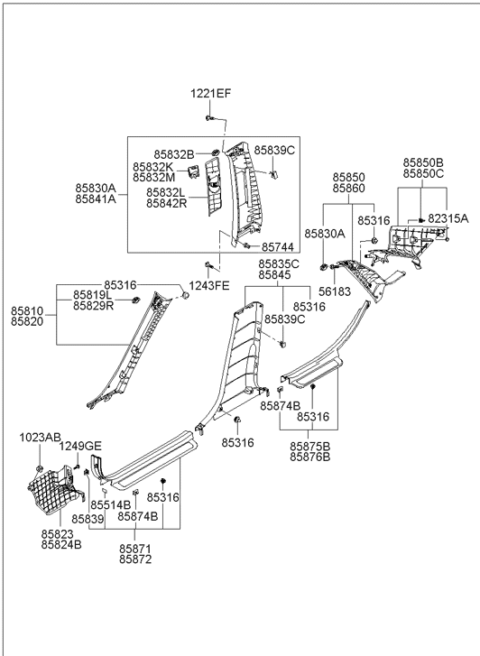 Hyundai 85830-3L200-QS Trim Assembly-Center Pillar Upper Left Hand 85830-3L200-QS Hyundai Trim Assembly-Center Pillar Upper Left Hand