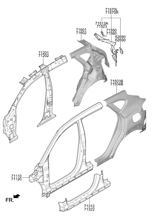 71570-D3610 Hyundai Panel Assembly-Rear Filler,LH
