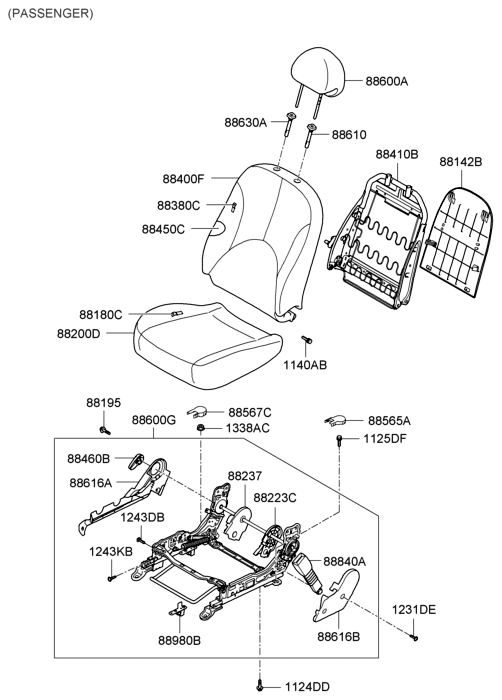88400-1E000-MWL Hyundai Front Passenger Seat Back Assembly