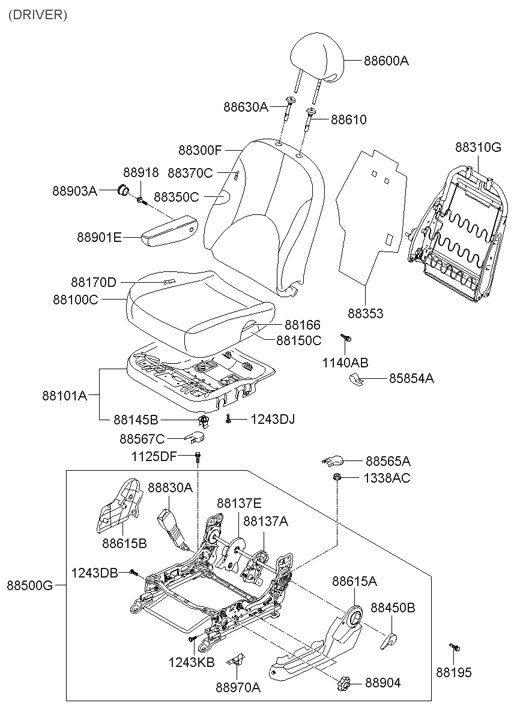 88350-1E010 Hyundai Front Seat Back Drive Pad Assembly