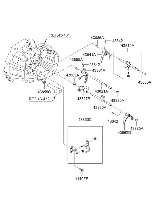 43810-23020 Hyundai Rail Sub Assembly-Shift(1&2)