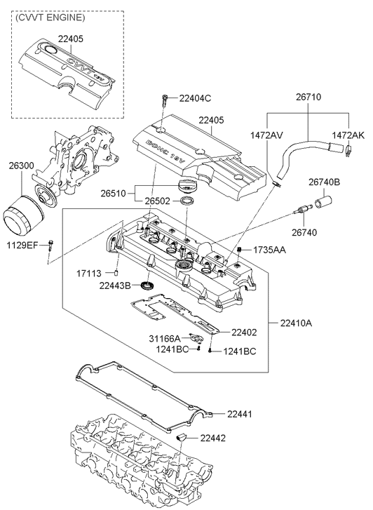 Hyundai 22410-26640 Rocker Cover Assembly 22410-26640 Hyundai Rocker Cover Assembly