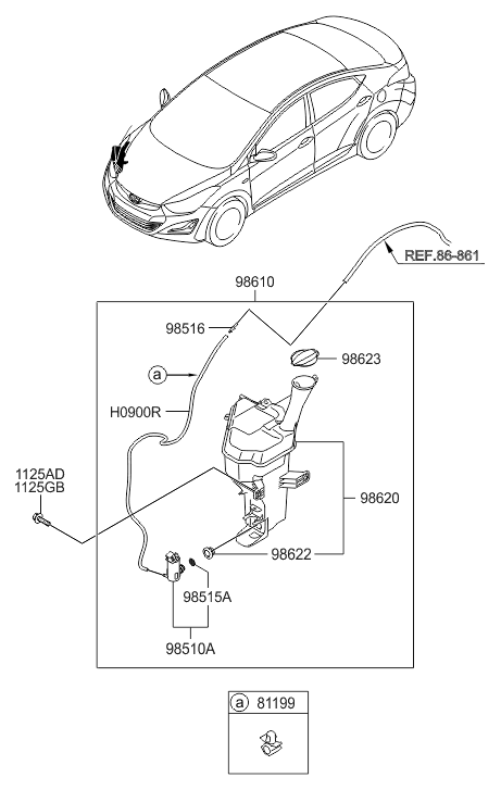 Hyundai 98610-3Y500 Washer Reservoir & Pump Assembly 98610-3Y500 Hyundai Washer Reservoir & Pump Assembly