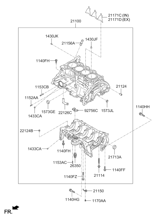 21103-2EK00 Hyundai Cylinder Block Assembly
