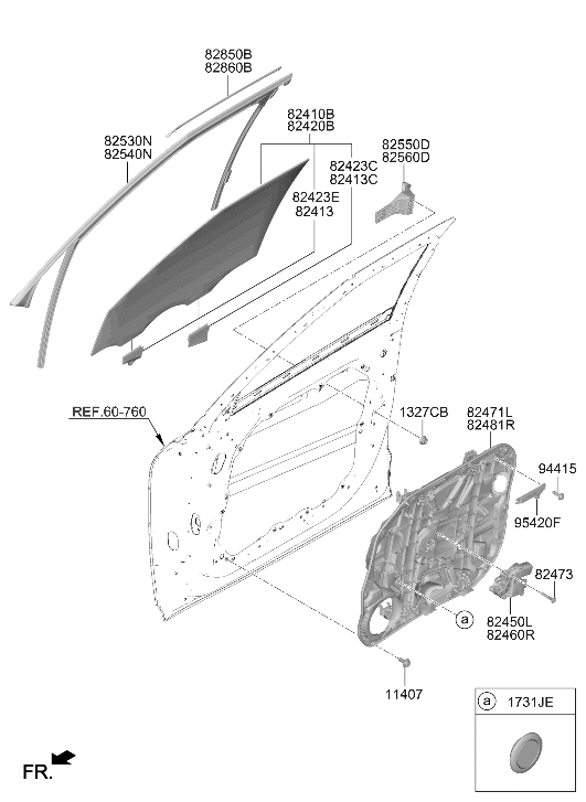 Hyundai 82423-T4000 GRIP-FRONT DOOR GLASS,RH 82423-T4000 Hyundai GRIP-FRONT DOOR GLASS,RH