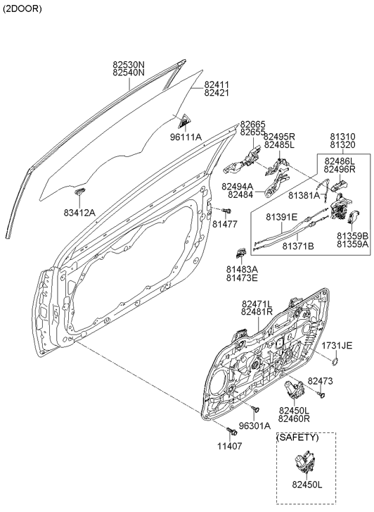 82496-3X500 Hyundai Adapter-Door Latch,RH
