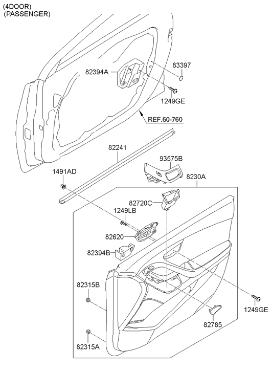 Hyundai 82306-3X040-RY Front Door Trim Panel Assembly Right Hand 82306-3X040-RY Hyundai Front Door Trim Panel Assembly Right Hand
