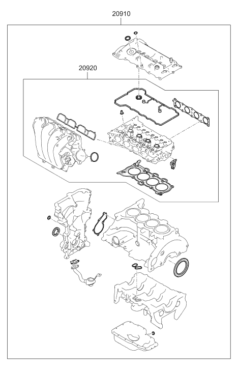 Hyundai 20920-2EA01-A Engine Overhaul Upper Gasket Kit 20920-2EA01-A Hyundai Engine Overhaul Upper Gasket Kit
