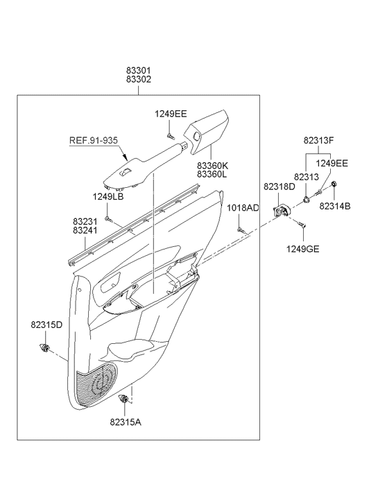 83301-2E021-GF Hyundai Rear Door Trim Panel Complete Left Hand
