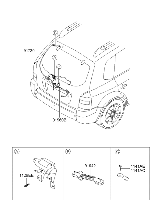 91680-2E061 Hyundai Tail Gate Wiring Assembly