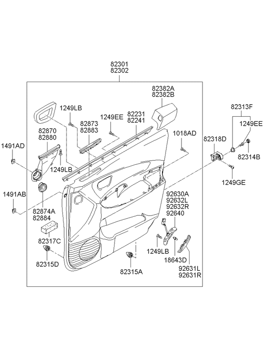 82301-2E050-QL Hyundai Panel Complete Front Door Trim Left Hand