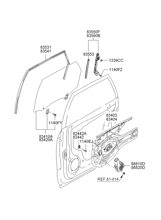 83420-2E070 Hyundai Glass & Grip Assembly-Rear Door,RH