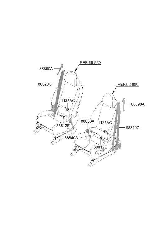 Hyundai 88820-TD000-NNB Front Seat Belt Assembly Right Hand 88820-TD000-NNB Hyundai Front Seat Belt Assembly Right Hand