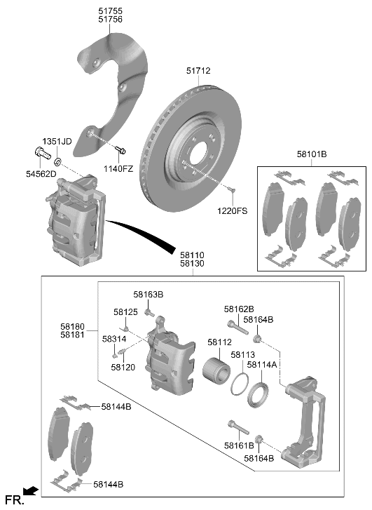 Hyundai 58180-DOA00 Brake Caliper Kit Left Hand 58180-DOA00 Hyundai Brake Caliper Kit Left Hand