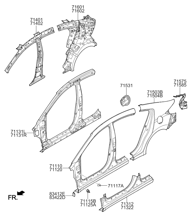 71401-F3000 Hyundai Pillar Assembly-Center,LH