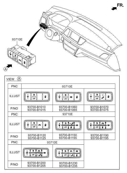 93700-B1230-RNB Hyundai Side Crash Pad Switch Assembly