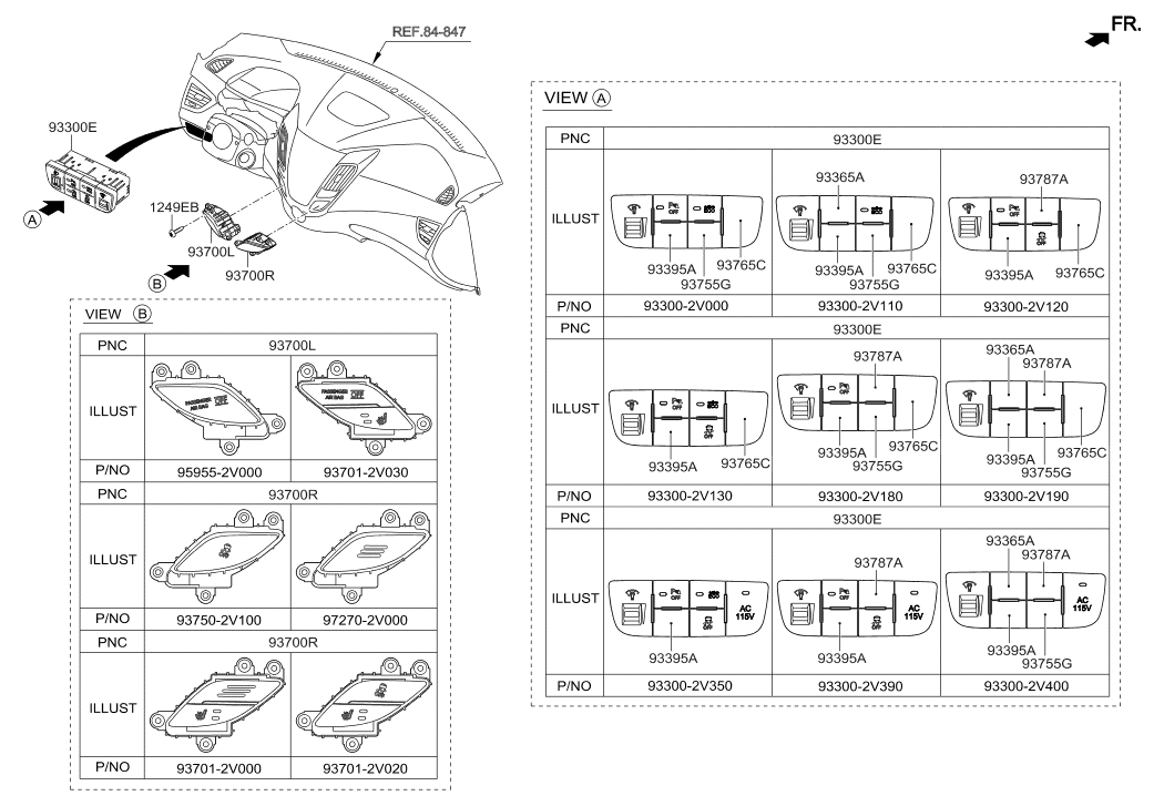 Hyundai 93300-2V140-4X Complete Crash Pad Lower Switch 93300-2V140-4X Hyundai Complete Crash Pad Lower Switch