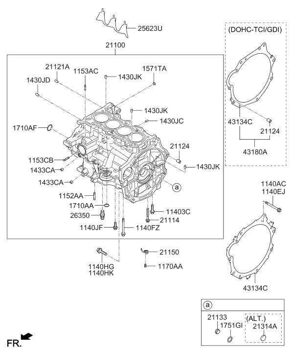 21100-2B650 Hyundai Cylinder Block Assembly
