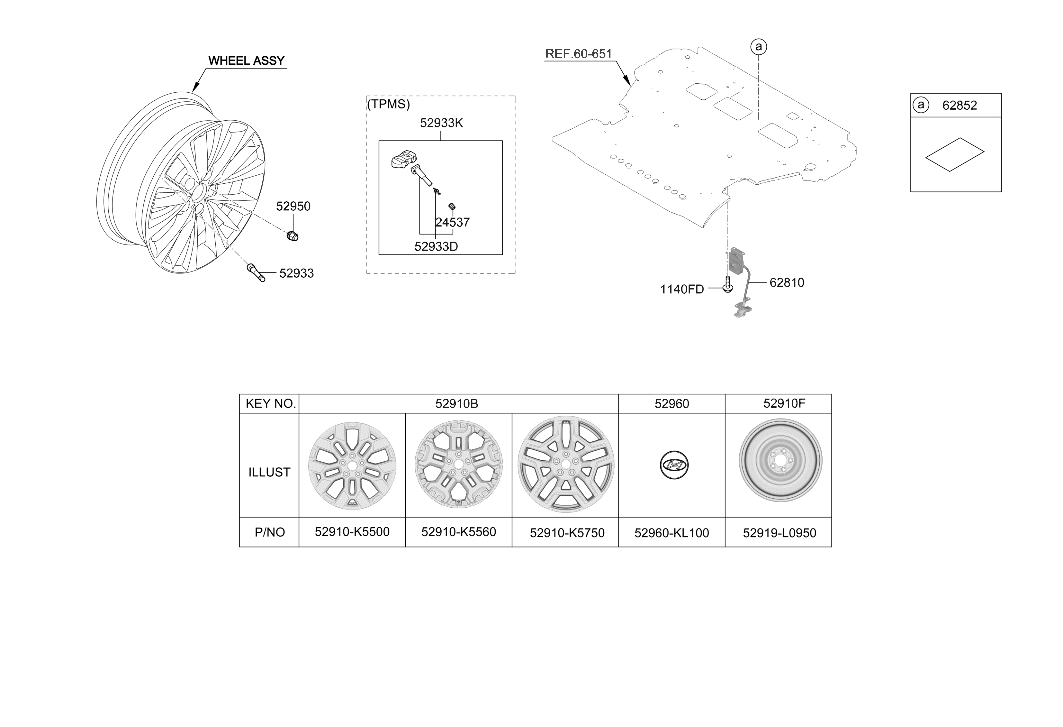 Hyundai 52910-K5560 Aluminium Wheel Assembly 52910-K5560 Hyundai Aluminium Wheel Assembly