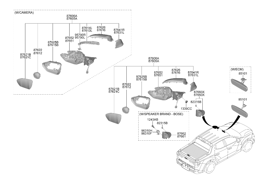 Hyundai 87631-CW000-CA HOUSING SIDE COVER-O/S MRR,LH 87631-CW000-CA Hyundai HOUSING SIDE COVER-O/S MRR,LH