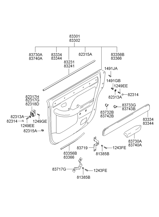 83301-39041-PY Hyundai Rear Door Trim Panel Complete Left Hand