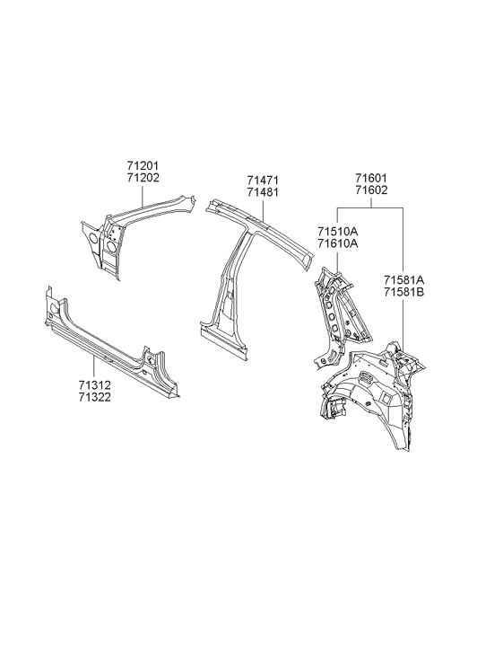 71401-39001 Hyundai Center Inner Pillar Assembly Left Hand