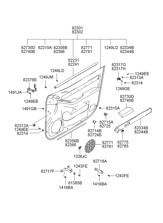 Hyundai 82301-39051-PY Panel Complete Front Door Trim Left Hand 82301-39051-PY Hyundai Panel Complete Front Door Trim Left Hand