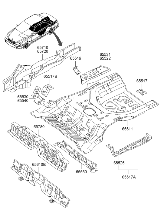 65531-39103 Hyundai Rear Floor Side Panel Assembly Left Hand