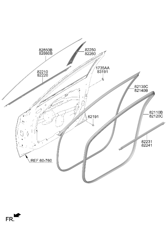 Hyundai 82210-L1550 W/STRIP ASSY-FR DR BELT O/S LH 82210-L1550 Hyundai W/STRIP ASSY-FR DR BELT O/S LH