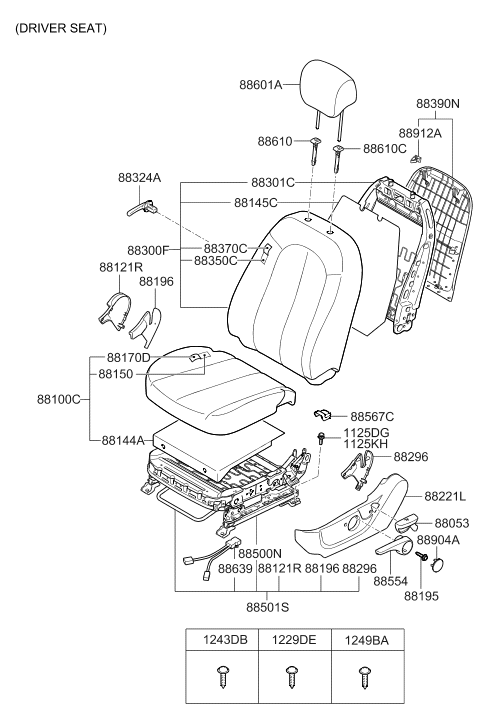Hyundai 88301-2L200-JCB Back Assembly Front Seat Driver 88301-2L200-JCB Hyundai Back Assembly Front Seat Driver