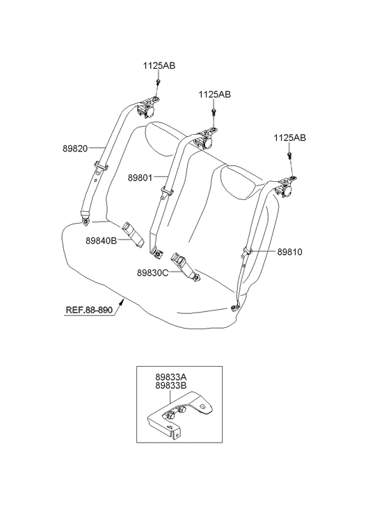 Hyundai 89880-2L010 Bracket Assembly-Seat Belt Lower,RH 89880-2L010 Hyundai Bracket Assembly-Seat Belt Lower,RH