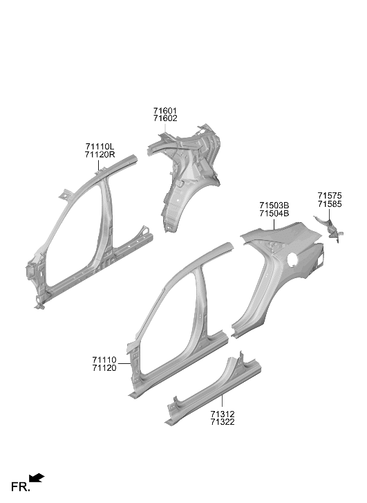 Hyundai 71602-AA500 Quarter Inner Panel Assembly Right Hand 71602-AA500 Hyundai Quarter Inner Panel Assembly Right Hand