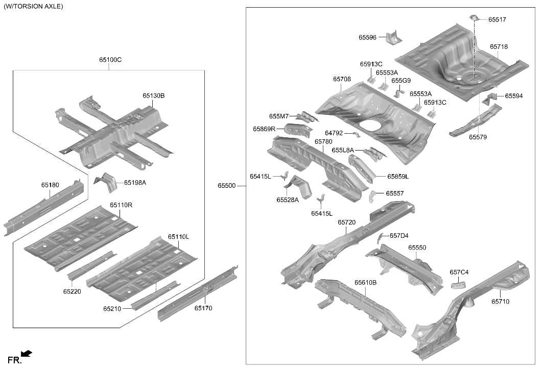 Hyundai 657C4-AA000 REINF-RR FLOOR CTR CROSS,LH 657C4-AA000 Hyundai REINF-RR FLOOR CTR CROSS,LH