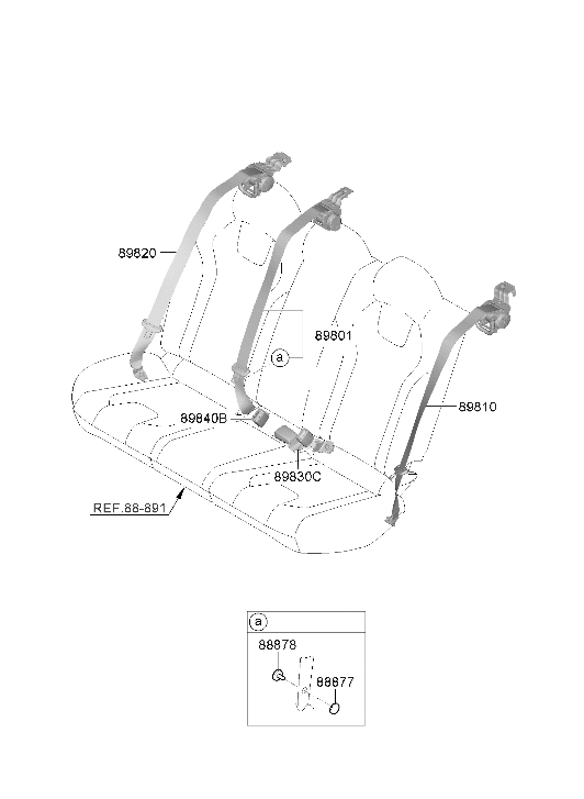 89850-AA510-NNB Hyundai Rear Center Seat Belt Assembly