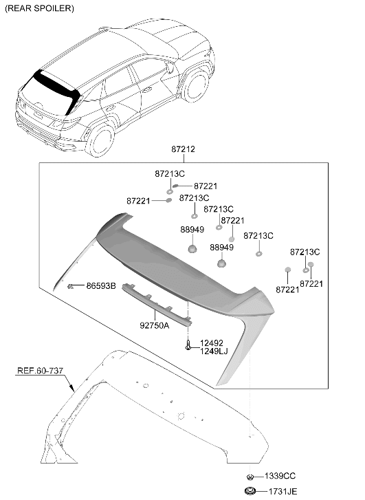 Hyundai 87210-N9CA0-R2P Rear Spoiler Assembly 87210-N9CA0-R2P Hyundai Rear Spoiler Assembly