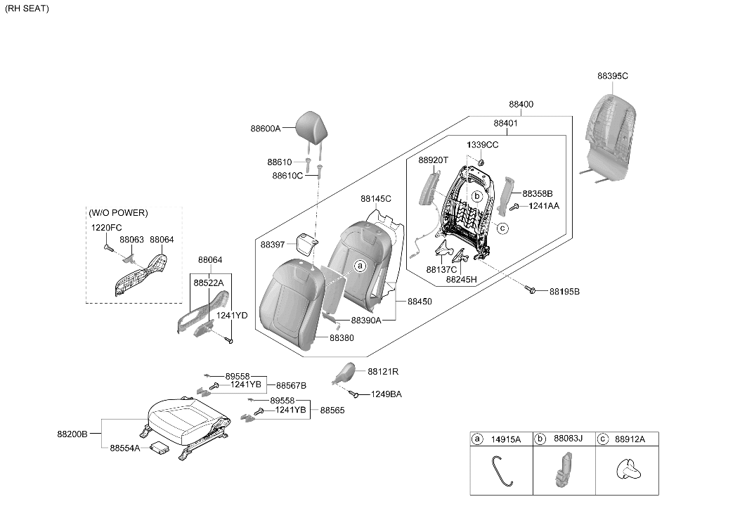 88200-N9060-PWL Hyundai Front Seat Cushion Assembly Right Hand