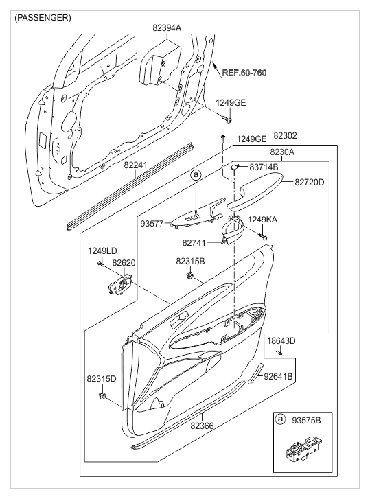 Hyundai 82308-4R520-2AR Front Door Trim Panel Assembly Right Hand 82308-4R520-2AR Hyundai Front Door Trim Panel Assembly Right Hand